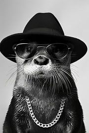 Otter With Hat And Glasses In An Elegant Portrait by Poster Art Shop