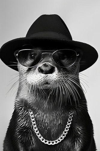 Otter met hoed en bril in een elegant portret