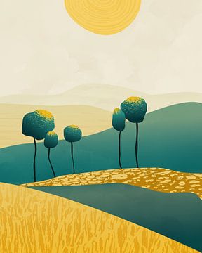 Fünf Bäume in der Sonne abstrakte Landschaft von Tanja Udelhofen