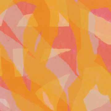 Moderne abstracte kunst. Penseelstreken in roze en donkergeel van Dina Dankers