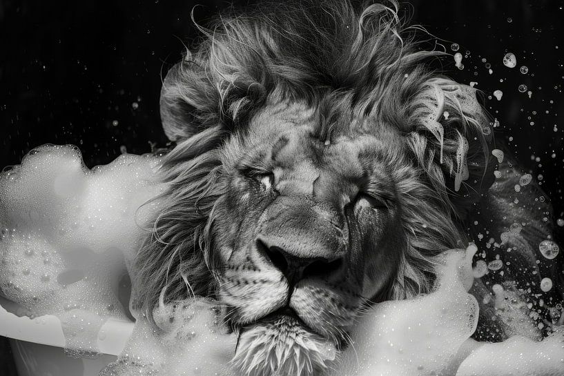 Majestic lion in the bathtub - an impressive work of bathroom art for your WC by Poster Art Shop