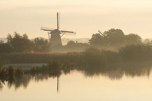 De Westbroekse poldermolen aan De Vecht bij Oud Zuilen in het goudkleurige ochtendlicht van Michel Geluk