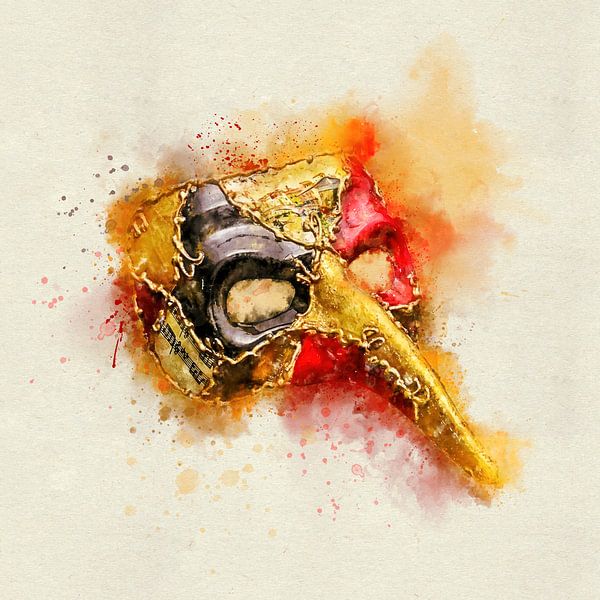 Venetian Scaramouche Carnival Mask in Colorful Watercolor by Andreea Eva Herczegh