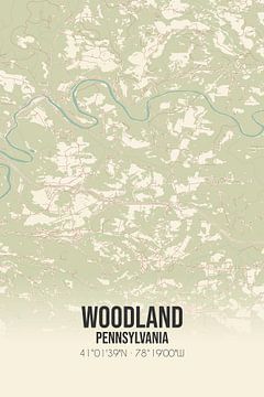 Vieille carte de Woodland (Pennsylvanie), USA. sur Rezona