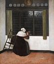 Frau winkt einem Kind hinter einem Fenster zu, Jacobus Vrel von Meisterhafte Meister Miniaturansicht
