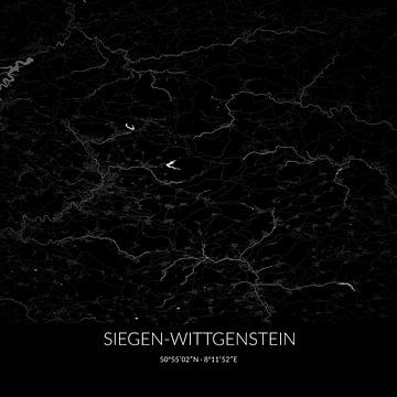 Carte en noir et blanc de Siegen-Wittgenstein, Rhénanie du Nord-Westphalie, Allemagne. sur Rezona
