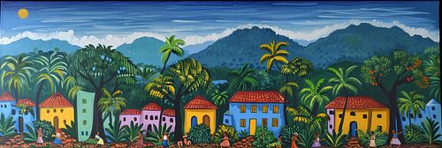 Vrolijk Schilderij van Haiti Folk Art Kunst