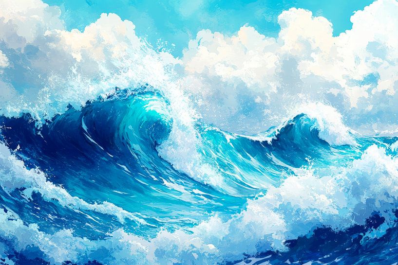 Attaque de vagues sous un ciel bleu par Poster Art Shop