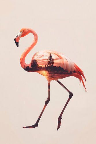 Flamingo met zonsondergang