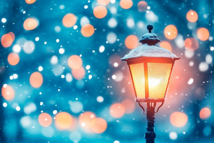 Winterlantaarn in de sneeuw van Poster Art Shop