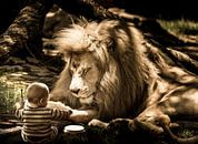 Lion with baby by Sarah Richter thumbnail