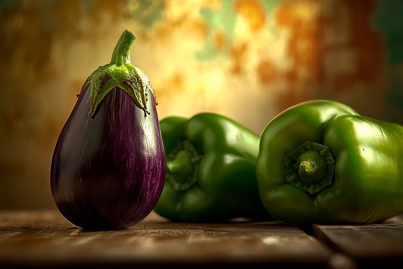 Aubergine und grüne Paprika Natur von Poster Art Shop