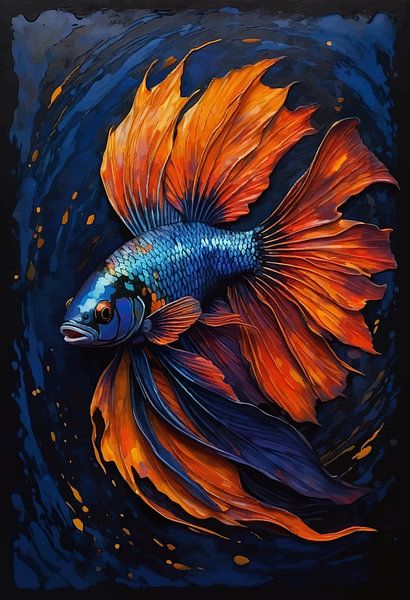Betta Vis - Blauw en Oranje van MIROKKU