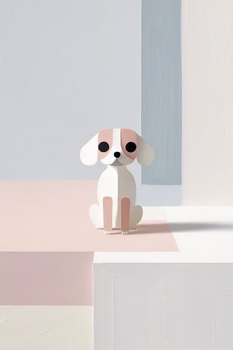 Minimalistisch hond kunstwerk met blokken