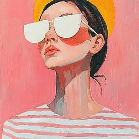 Vrouw Zonnebril | Zonnige Vrouw met Zonnebril van Blikvanger Schilderijen