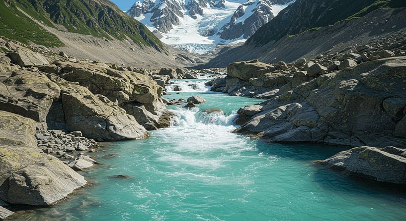 Turquoise mountain river in a rocky valley by ButterflyPix