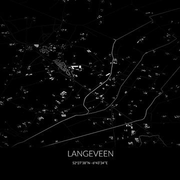 Carte en noir et blanc de Langeveen, Overijssel. sur Rezona