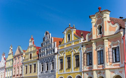 Colorful facades of historic houses in Telc
