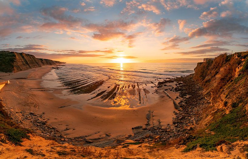 Praia do Magoito cliffs near Lisbon and Sintra at sunset by Leo Schindzielorz