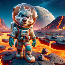 Wolf astronaut verkent vulkanische planeet van artefacti