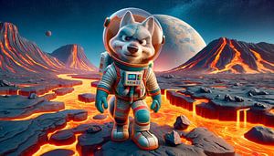 Wolf-Astronaut erforscht vulkanischen Planeten
