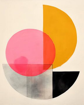 Moderne vormen en lijnen in okergeel, zwart en roze van Studio Allee