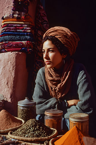 Style Kodachrome : Femme au marché aux épices de Marrakech
