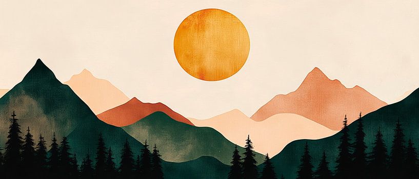 Sunset over gentle mountains by Poster Art Shop