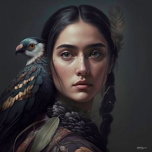 Mädchen gemischt mit Vogel
