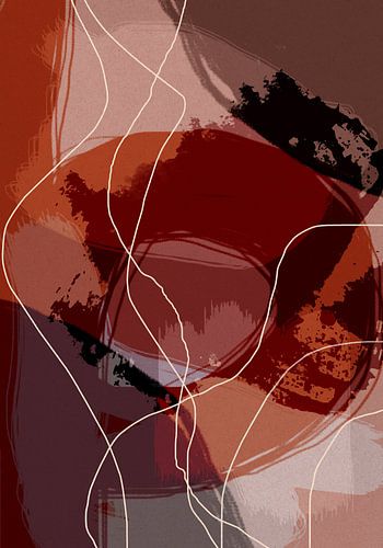 Abstracte vormen en lijnen in warm bruin en taupe.