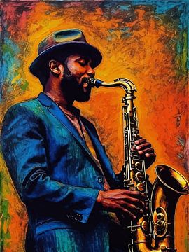 Man die Saxofoon speelt Abstracte Kunst van MIROKKU