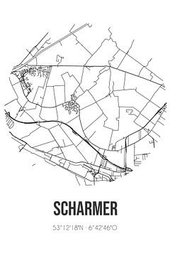 Scharmer (Groningen) | Karte | Schwarz und weiß von Rezona