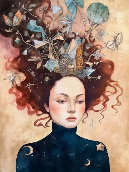 Butterfly Dreams - Surrealistische compositie met edelstenen en sterren van MArt
