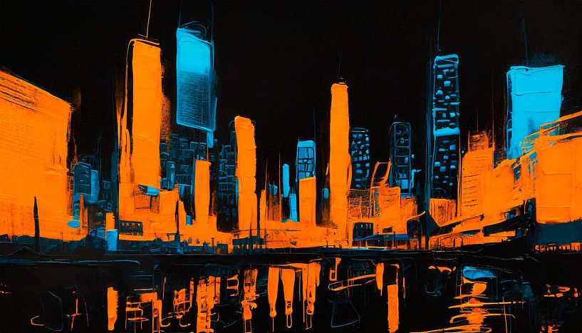 Stad met skyline in kunst van Mustafa Kurnaz