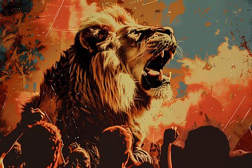 Leeuw brult voor menigte