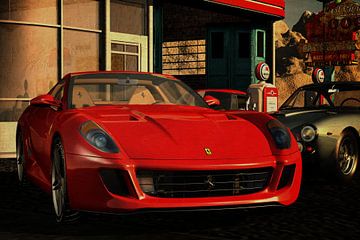 Ferrari 599 GTB Fiorano from 2006 at an old gas station
