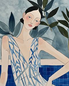 Gib mir den Sommer, Porträt in Blau von Carla Van Iersel