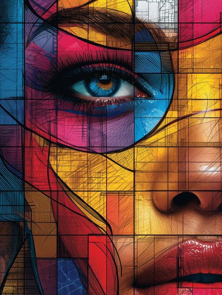 Mosaic of Contemplation - Colourful Female Portrait by Eva Lee
