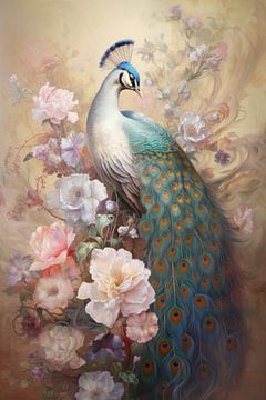 Peacock as wall jewellery - light shades by Digitale Schilderijen
