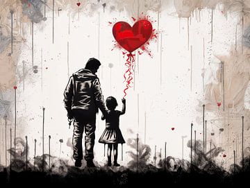 Banksy-geïnspireerde Digitale Illustratie: Vader-Dochter Band van Dream Designs art work