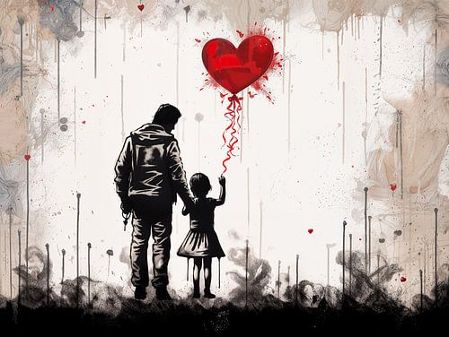 Banksy-inspirierte digitale Illustration: Vater-Tochter-Band