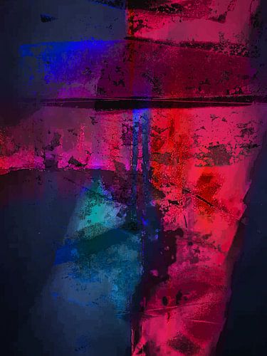 Modern, Abstract Digitaal Kunstwerk in Blauw Rood