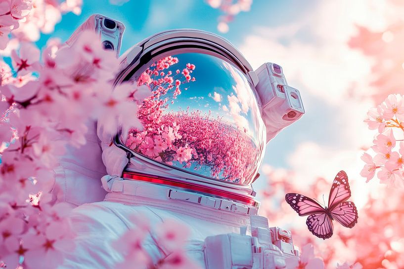 Spacemen in a sea of cherry blossom by Poster Art Shop