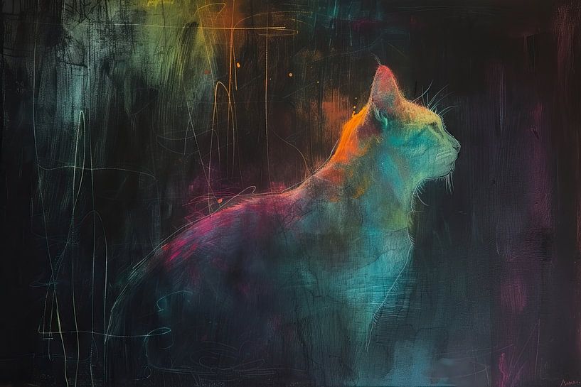 Neon-Katzenkunst | Schattenchromatismus von Kunst Laune