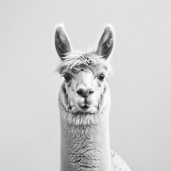 Lama in Schwarz-Weiß von Poster Art Shop