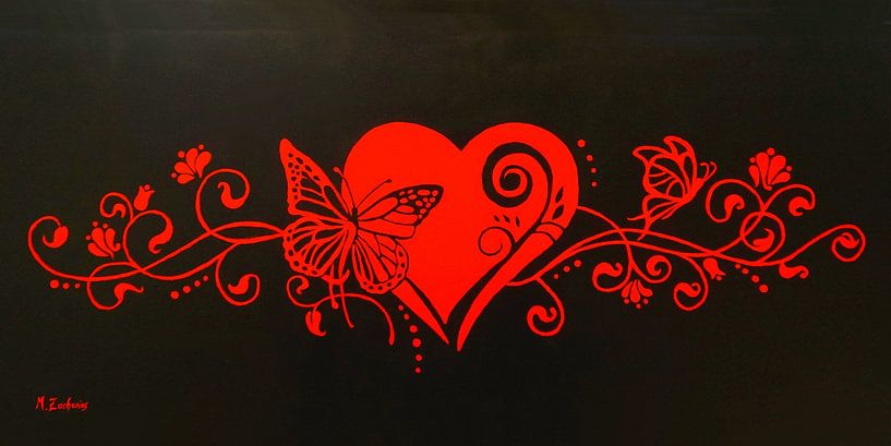 Blumendeko mit Herz und Schmetterling von Marita Zacharias