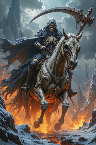 Dark Fantasy Gothic Wall Art: THARVORIN - The Grim Reaper on His Horse of Death