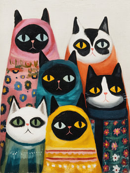 Katzenfamilie in Mustern