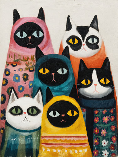 De kattenfamilie in patronen