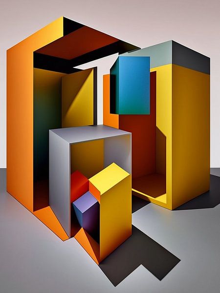 Abstrait Cubes parallélépipédiques géométriques multicolores Lumière Ombre moderne par gm_designs